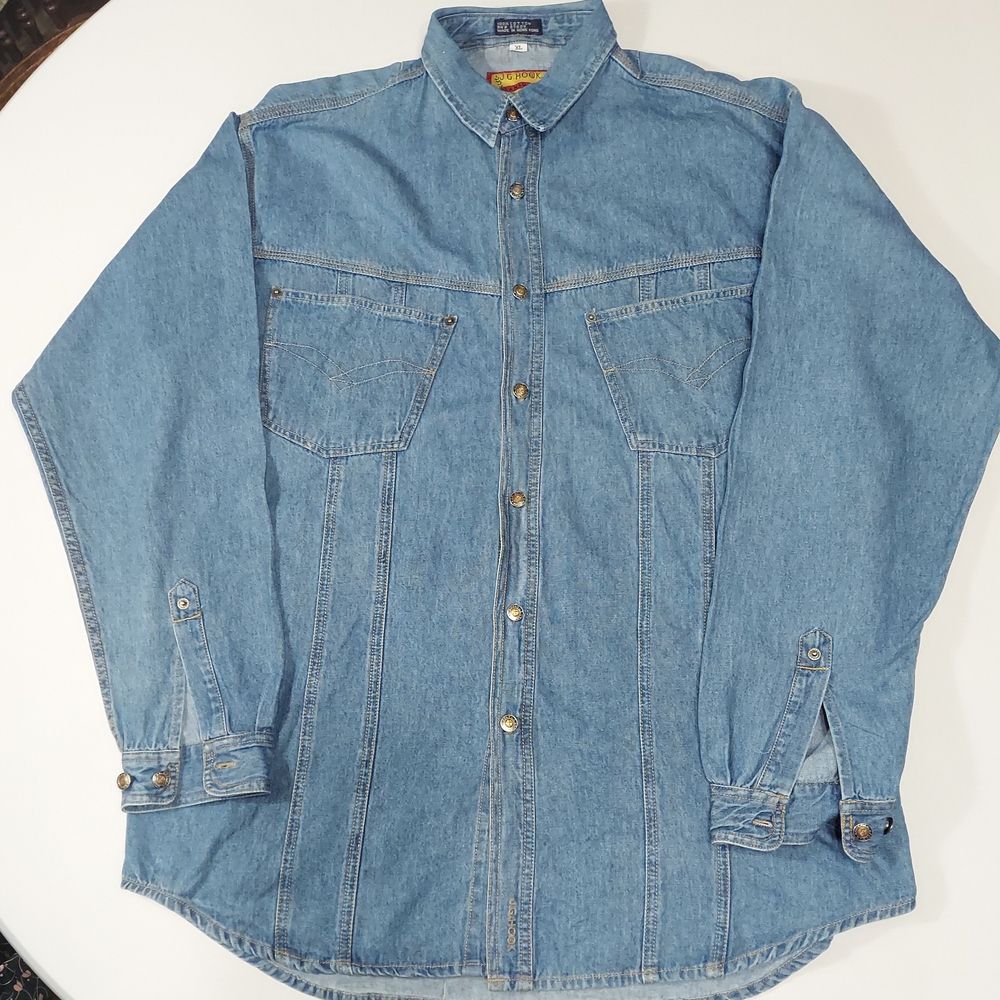 VTG 90s J.G. HOOK JEANSWEAR Chambray SHIRT XL Denim Long Sleeve 100% Cotton Y2K